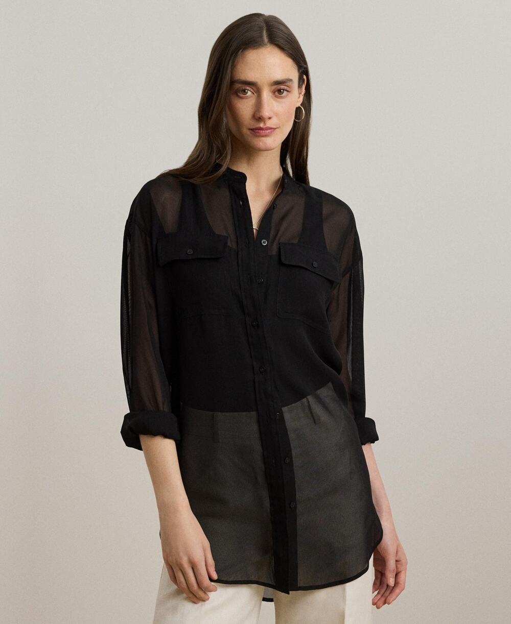 Lauren Ralph Lauren Women's Shadow-Stripe Dobby Shirt Black Size XL 4080